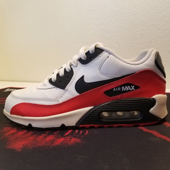 Nike AirMax 90 GS White/Black/Light Crimson/Grey - Picture 3 of 5